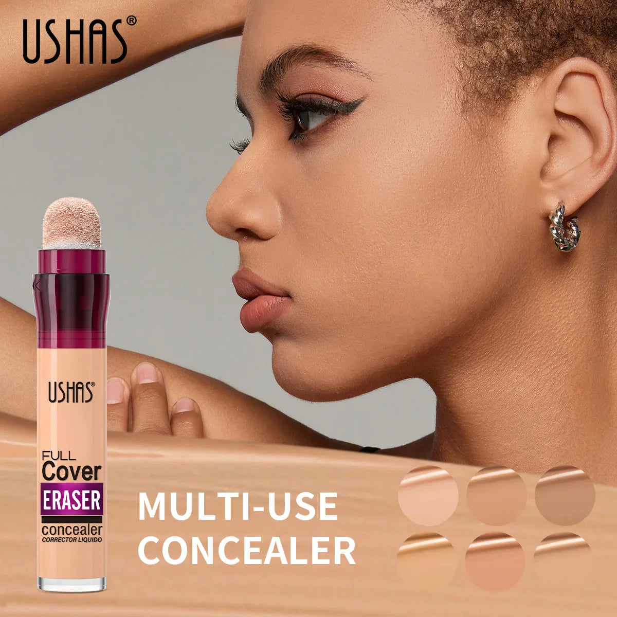USHAS Sponge Tip Foundation Concealer – Waterproof, No Makeup Removal, 12 Colors Available