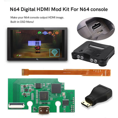 HISPEEDIDO N64 HDMI Mod Kit – Digital Transfer Port PCB Set for TV Gameplay with 3 Aspect Ratio Support