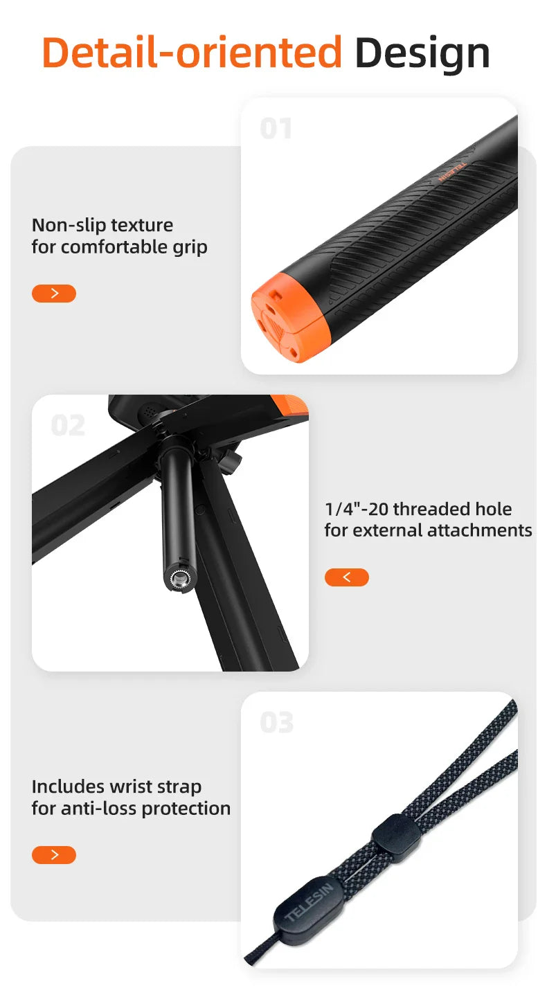 TELESIN Floating Underwater Selfie Stick Tripod – Extendable Buoyancy Pole for GoPro, Insta360, DJI Osmo Action Cameras