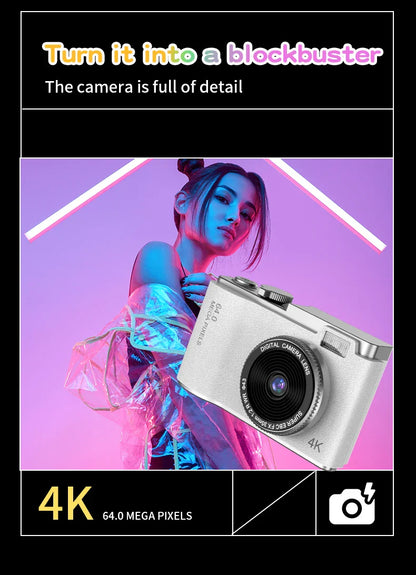 4K Digital Camera – 64MP Photography & Video Camcorder for Kids, Adults & Beginners | Rechargeable with 2.4 Inch Screen