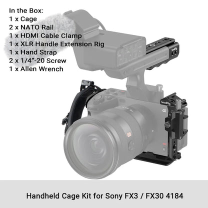 SmallRig Camera Cage for Sony FX30/FX3 – Rig Kit with Cable Clamp, Cold Shoe & NATO Rail Accessories (Model 4183)