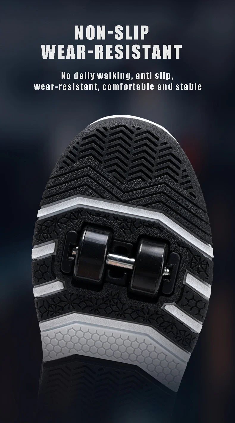 Four-Wheel Roller Shoes for Boys & Girls – Casual Outdoor Sports Sneakers with Pulleys, Slide & Shrink School Walking Shoes