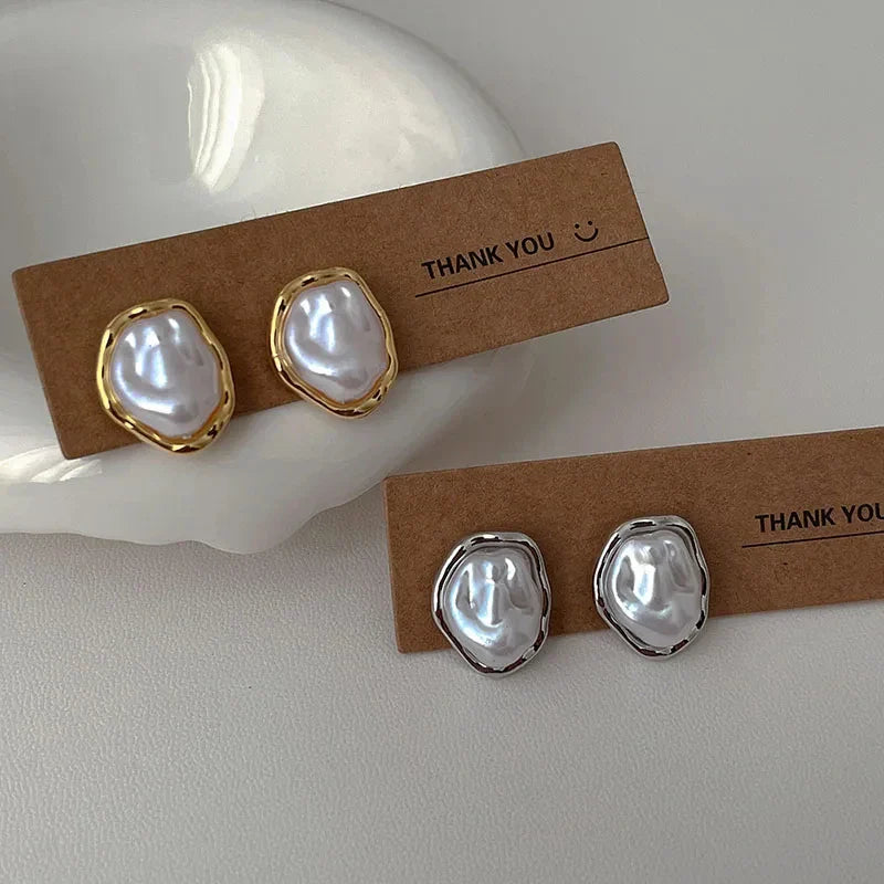 Geometric Irregular Round Pearl Earrings – Minimalist Trendy Jewelry for Women 2024 Gift