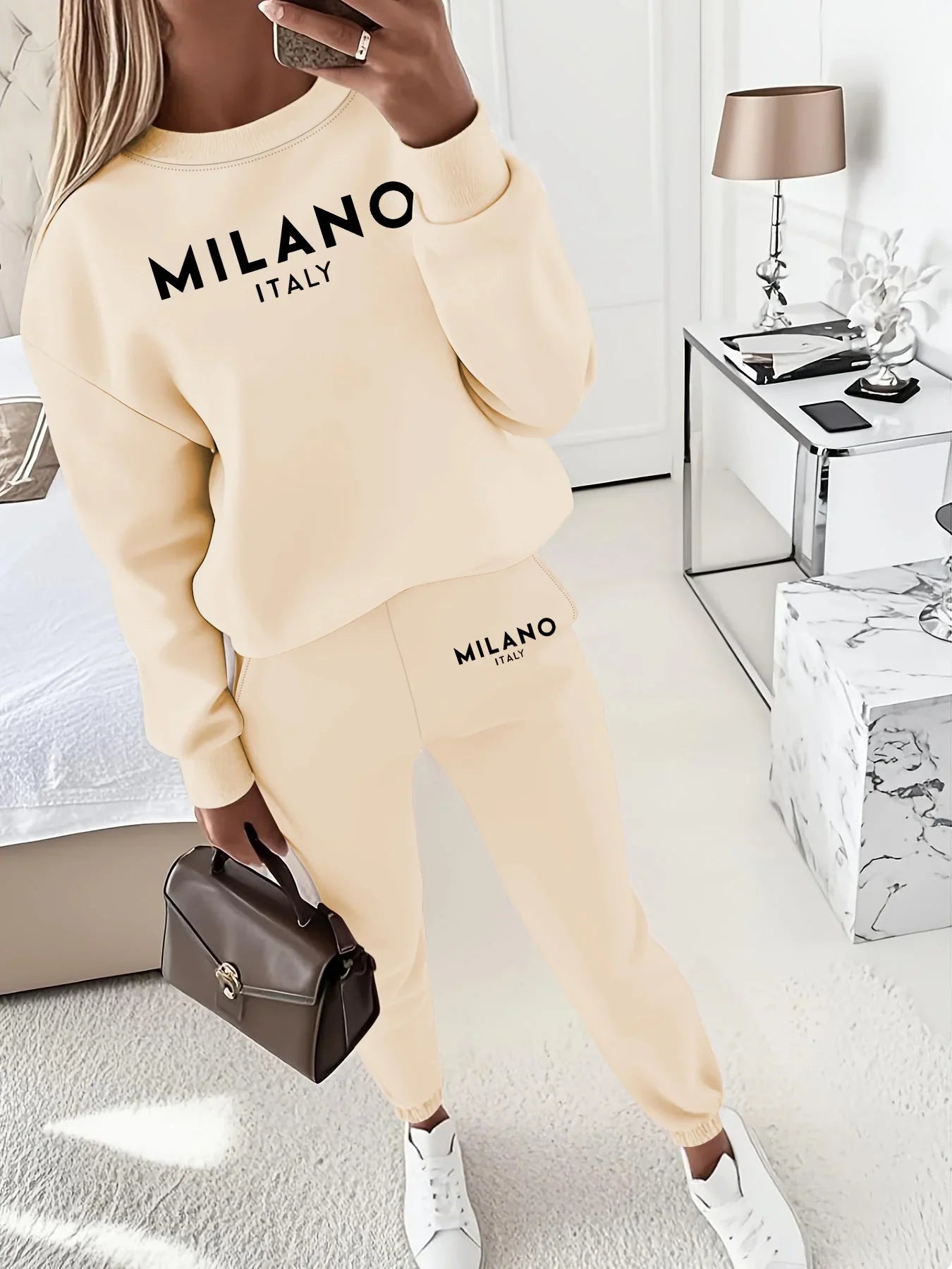 Women's Milano Italia 2-Piece Winter Set - Plush Warm Hooded Sweatshirt & Sports Pants Outfit