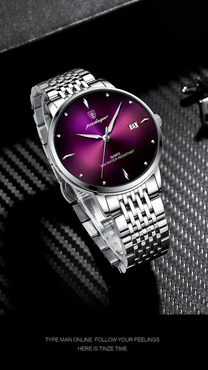 POEDAGAR Luxury Men's Sports Watch — Waterproof Luminous Stainless Steel Quartz Wristwatch with Date