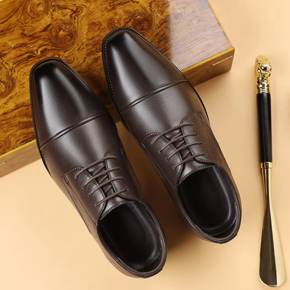 Men’s Classic Leather Oxford Shoes - Square Toe Three-Joint Business Office & Casual Dress Shoes