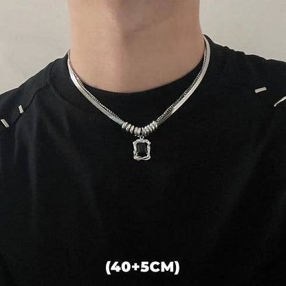 Hip Hop Zircon Star Double Layer Necklace - Titanium Steel Pendant Chain for Men & Women, Unisex Trendy Jewelry