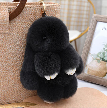 100% Natural Rex Rabbit Fur Keychain – Fluffy Bunny Bag Charm, Doll Toy & Lovely Pendant