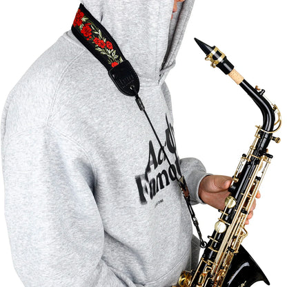Saxophone Neck Strap - Adjustable Leather Universal Fit for Soprano, Alto, Tenor Sax with Secure Closed Hooks