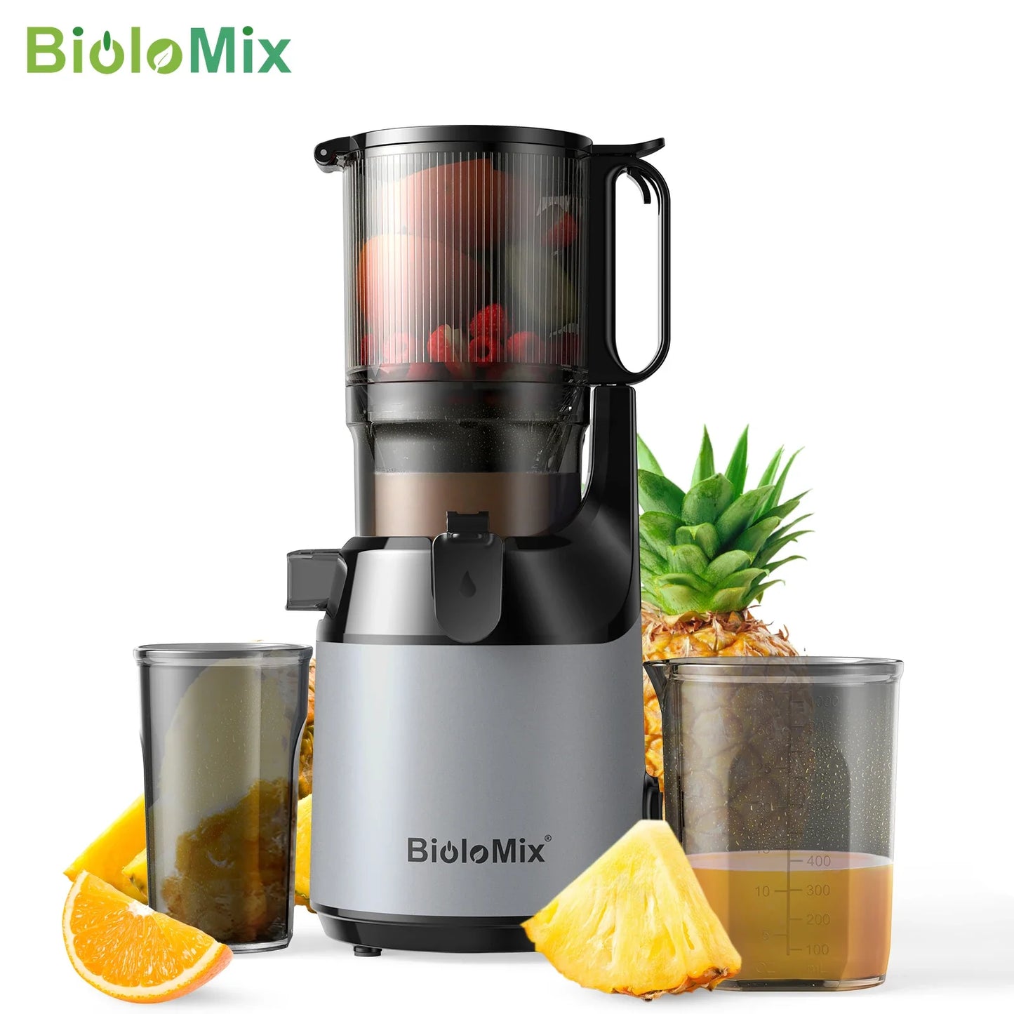 BioloMix Cold Press Juicer — 130mm Feed Chute, Whole Fruit & Veg, High Yield BPA-Free Slow Masticating Juicer