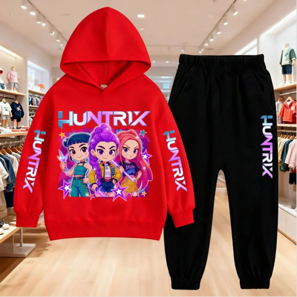 2025 KPop Demon Hunters Kids Hoodie Set – 2-Piece Boys and Girls Tracksuit with Sweatshirt and Pants, Autumn Clothing
