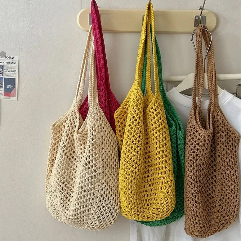 Women’s Large Cotton Woven Shoulder Bag – Handmade Casual Straw Beach Tote & Messenger Bag