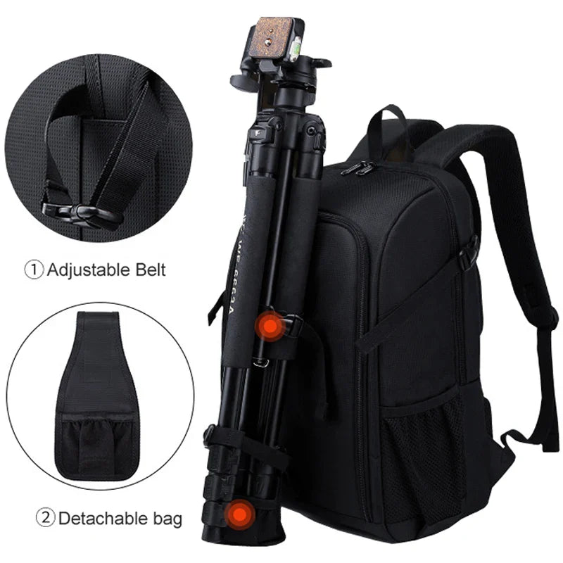 Large Waterproof Camera Backpack — DSLR & Video Tripod Bag with Rain Cover for Canon, Nikon, Sony, Pentax