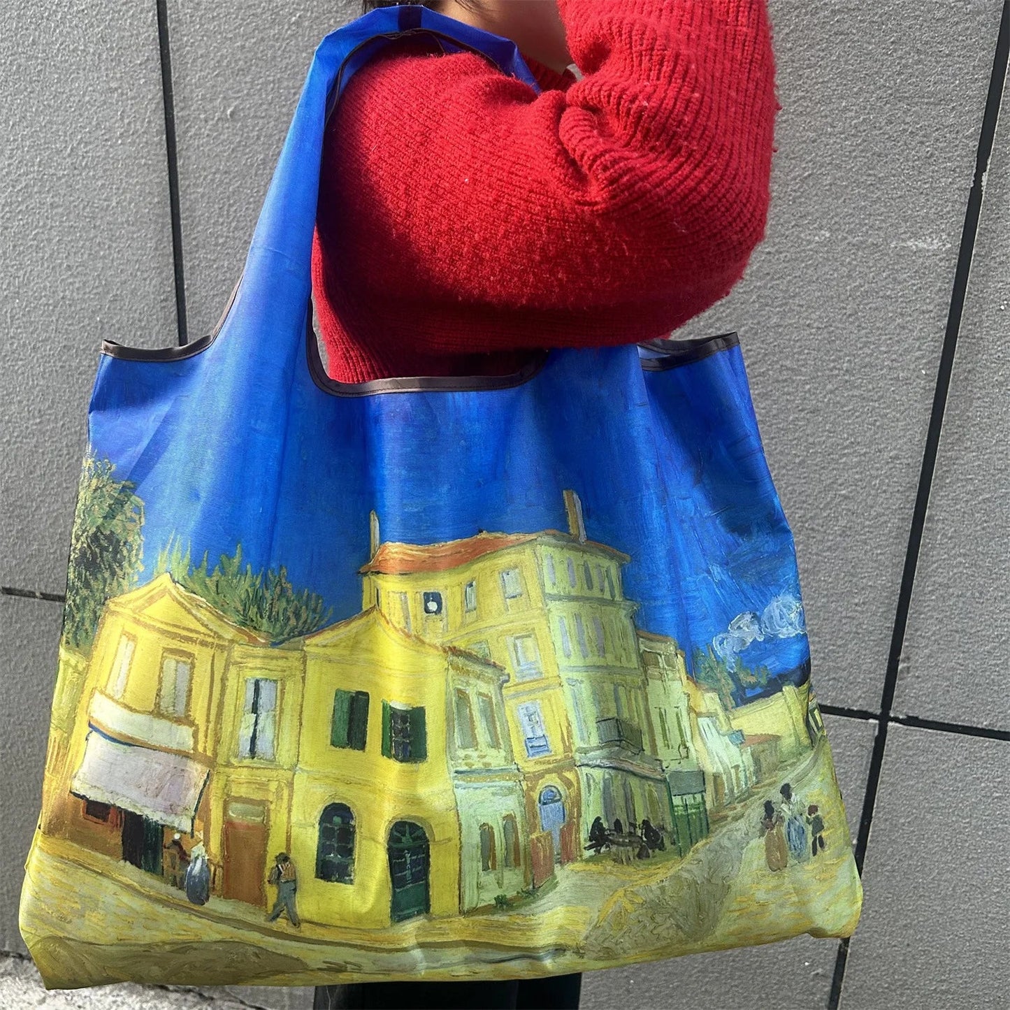 Flower Oil Painting Foldable Shopping Tote Bag – Large Capacity Reusable Portable Shoulder Handbag for Travel, Beach & Grocery Storage