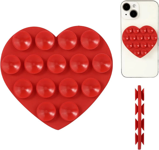 Heart-Shaped Double-Sided Phone Suction Holder - Multi-Purpose Silicone Suction Cup Mount and Sticky Phone Grip