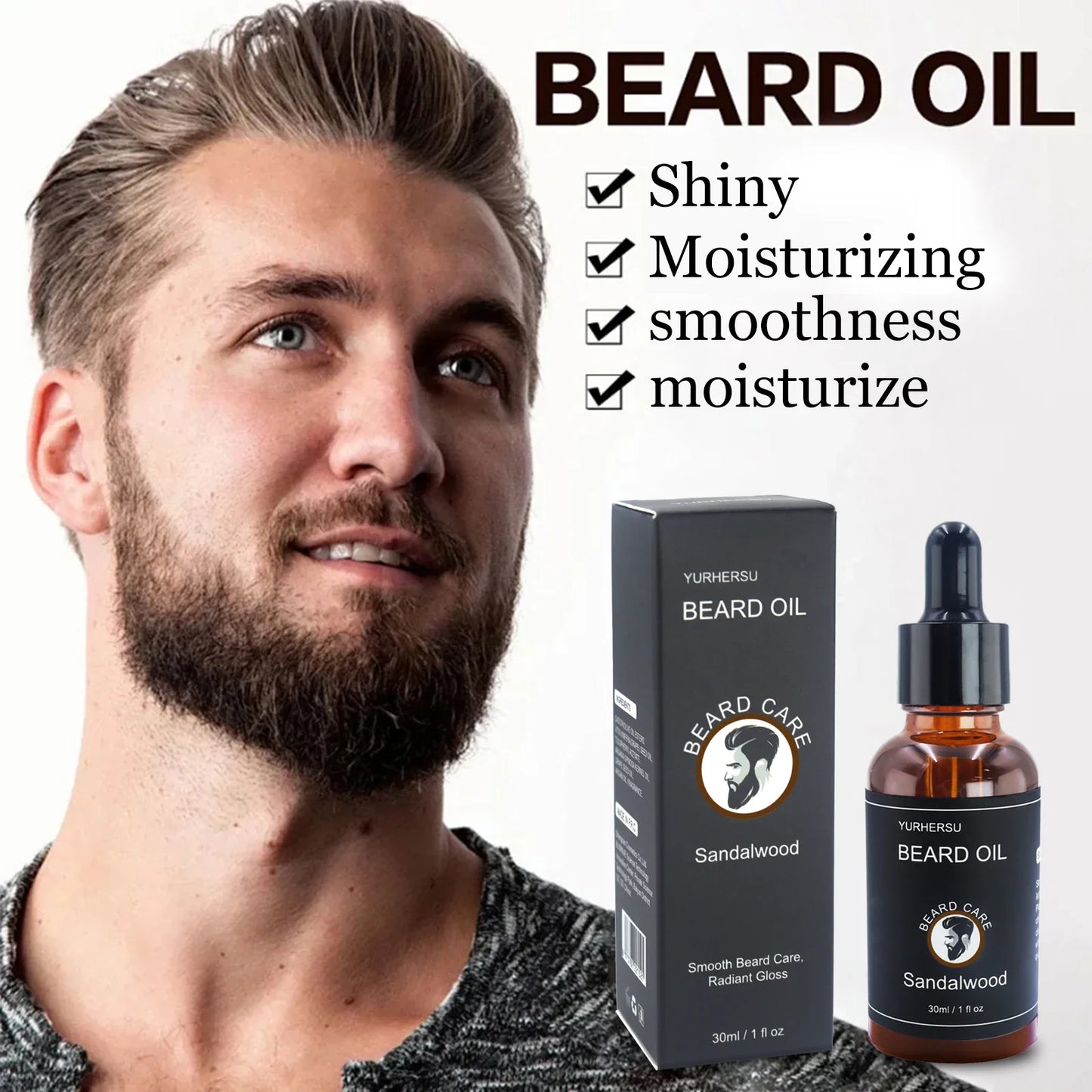 YURHERSU 30ml Beard Growth Oil for Men – Thickening, Softening & Nourishing Facial Hair Care Serum for Smooth, Healthy Beard Growth