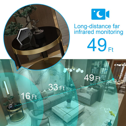 130° PTZ WiFi Alarm Clock Camera – 1080P HD Mini Wireless Security Cam with IR Night Vision & Motion Recording