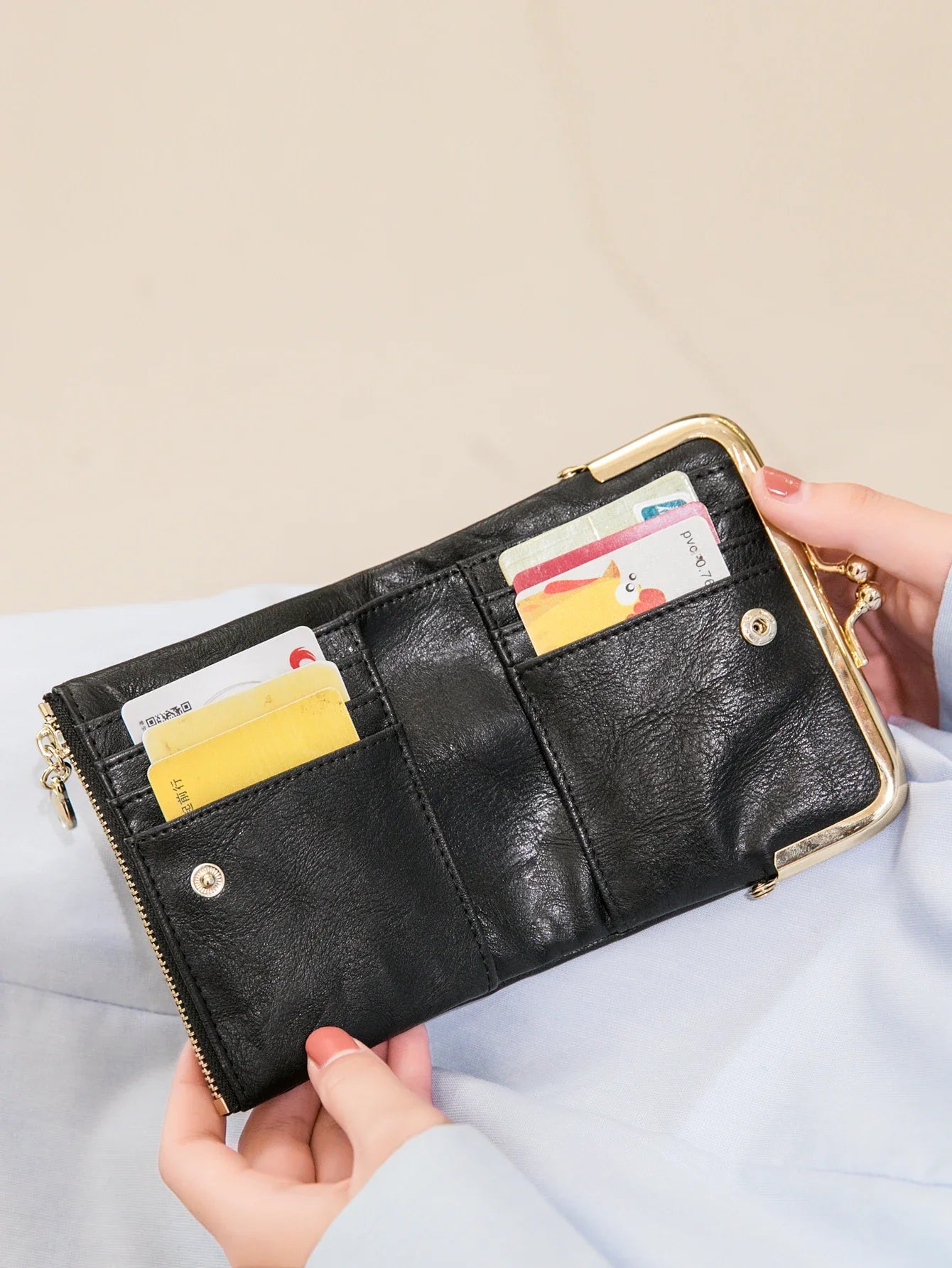 MIYIN Women’s Small Wallet – RFID Compact Bifold Leather Coin Purse with Zipper & Kiss Lock, Vintage Design
