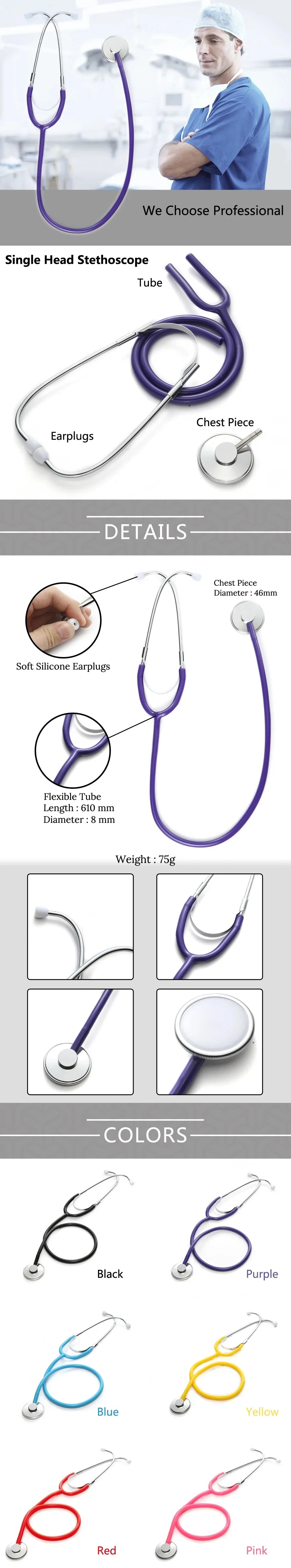Portable Single Head Stethoscope — Professional Cardiology Medical Device for Doctors, Nurses, Students, and Vets