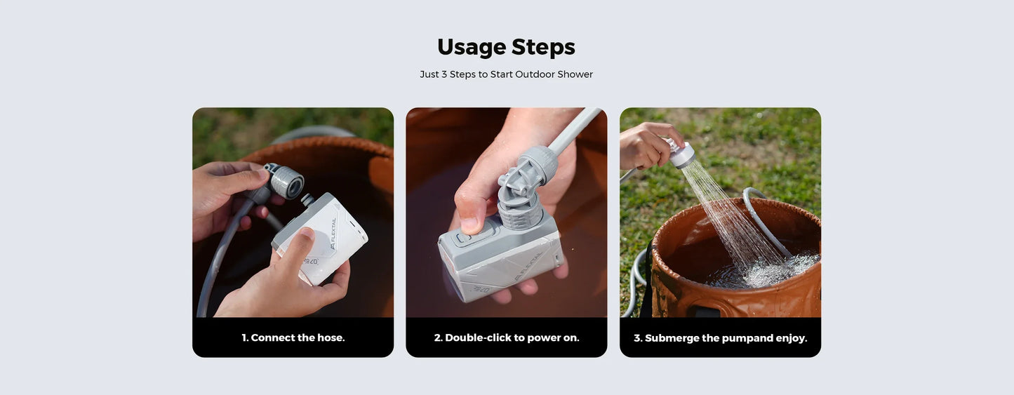 FLEXTAIL Portable Shower Pump – IPX7 Waterproof Rechargeable Water Pump with Hose for Camping & Outdoor Shower