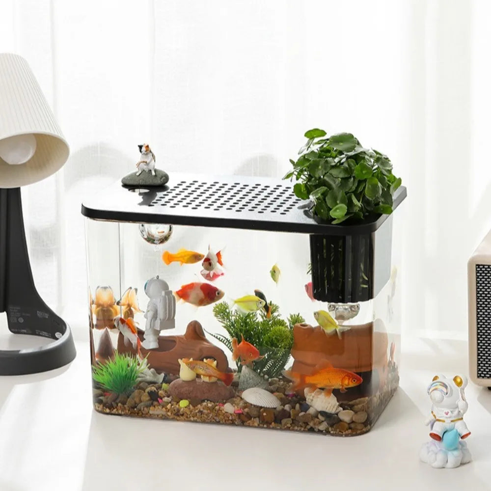 PET+ABS Transparent Fish Tank with Lid – Drop-Resistant Aquarium & Hydroponic Turtle Tank for Home