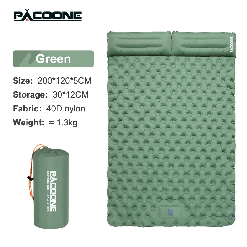 PACOONE Outdoor Camping Double Inflatable Mattress - Extra Wide Ultralight Folding Sleeping Pad