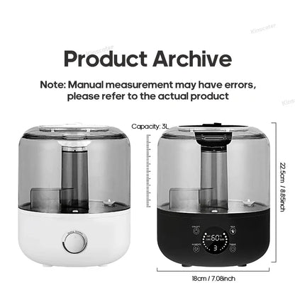 KINSCOTER 3L Air Humidifier – Large Capacity Aroma Diffuser with Remote Control & Timer for Home and Plants