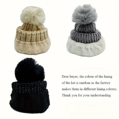 Winter Warm Knit Hat Set – Thick Plush Windproof Cold Weather Casual Hat