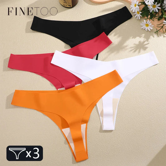 FINETOO 3PCS Women’s Ice Silk Seamless V-Waist Thongs — Low Rise Sport Panties, 10 Solid Colors, Breathable G-String