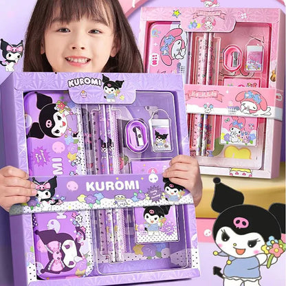 Sanrio Learning Stationery Set – Kuromi, Melody & Cinnamoroll Cartoon Pencil and Eraser Gift Box for Kids