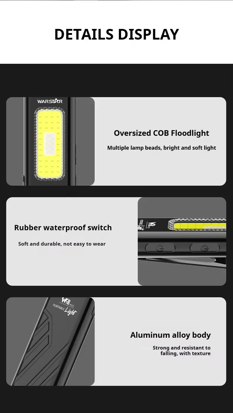 Warstar WT8 Dual-Light Flashlight – 800 Lumen Portable Work Light with Purple Light, Red Laser & Magnetic Clip
