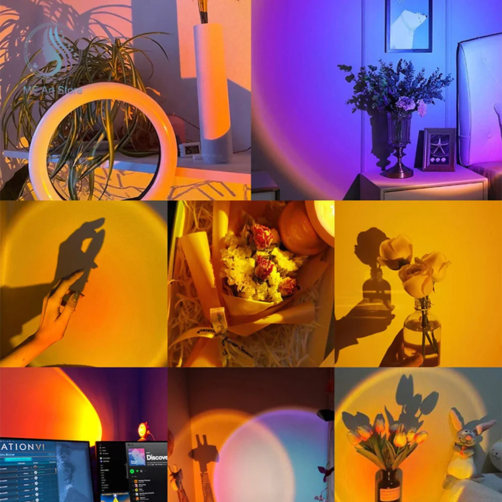 Vibrant Sunset Projection Light – 16-Color Spectrum, USB Remote Control, Dynamic LED Light for Warm Home Ambience
