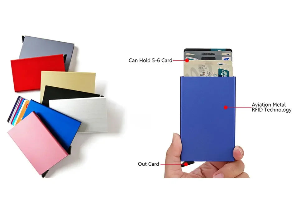 RFID Credit Card Holder Metal Slim Wallet for Men & Women, Pop-Up Minimalist Small Black Purse, Mini Wallet