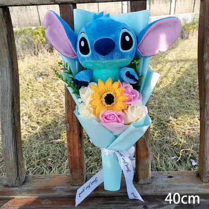 Lilo & Stitch Bouquet PVC Anime Stuffed Doll – Rose & Sunflower Gift for Birthday, Valentine’s & Christmas Day
