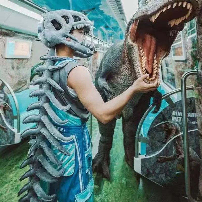 75/115cm Realistic Dinosaur Skeleton Costume – Plush Headgear for Cosplay, Dress-Up & Creative Gifts