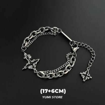 Retro Flame Cross Bracelet - Unisex Hip Hop Titanium Steel Splice Chain Charm, Kpop Luxury Jewelry for Men & Women