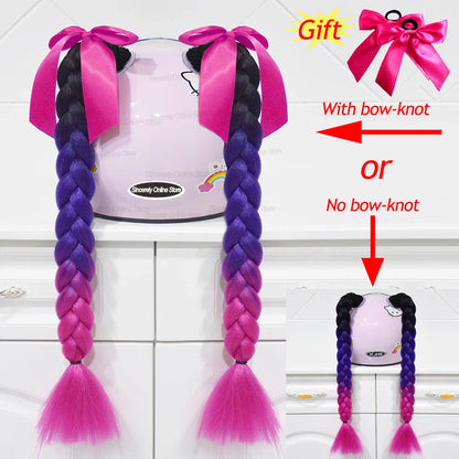 2pcs Motorcycle Helmet Braids - Woman's Twist Pigtail Wig for Helmets, 164 Colors with Sucker