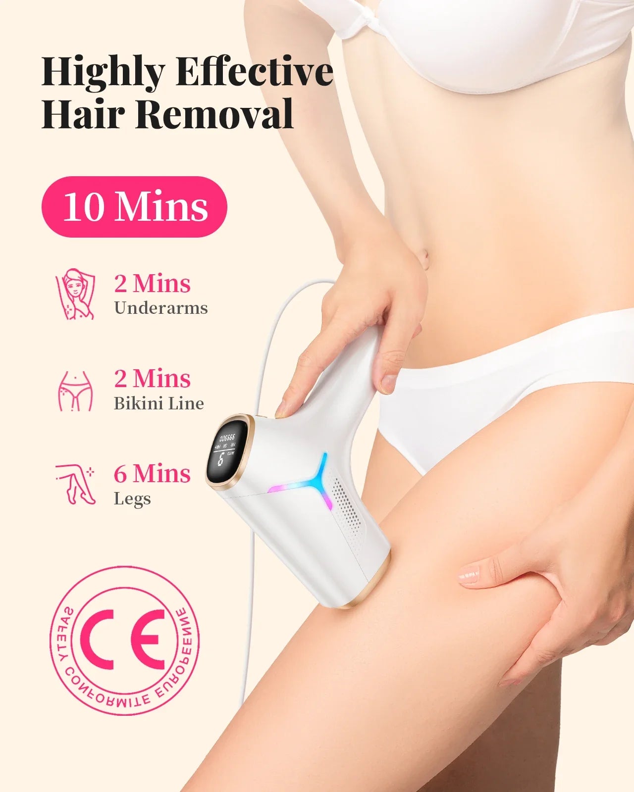 990,000 Flashes IPL Laser Hair Removal Device — Painless Permanent Hair Removal for Body, Bikini & Face
