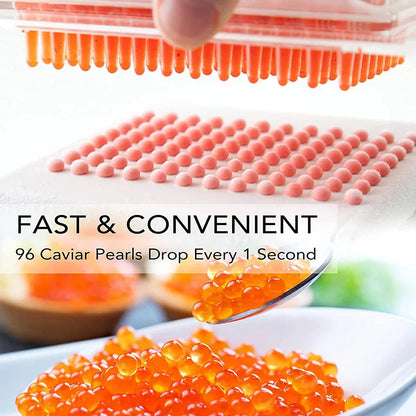 Caviar Maker Box – 96-Hole Spherification Dropper Molecular Gastronomy Kit with Spoon, Syringe, and Roe Sauce Dispenser