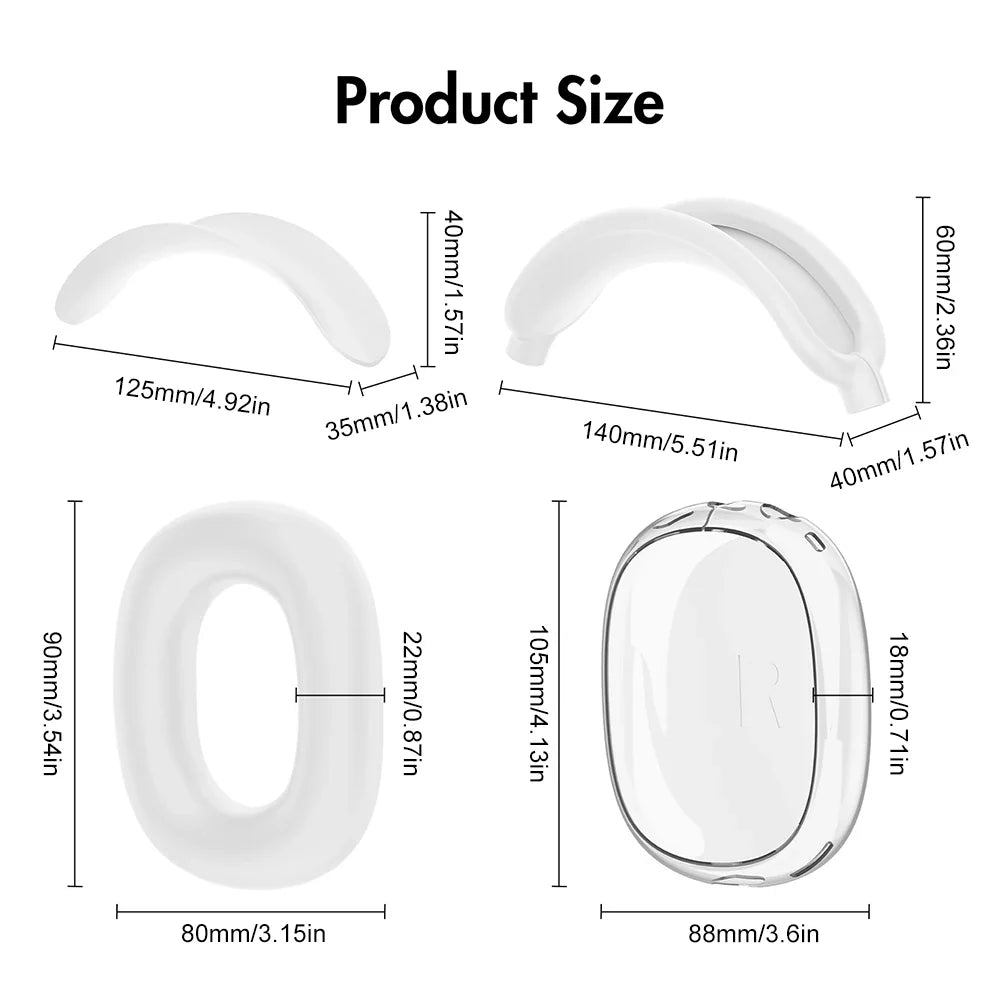 4-in-1 Clear Silicone & TPU Shockproof Protective Cover Set for AirPods Max – Ear Pads, Ear Cups, Headband, and Ear Cushion Protector