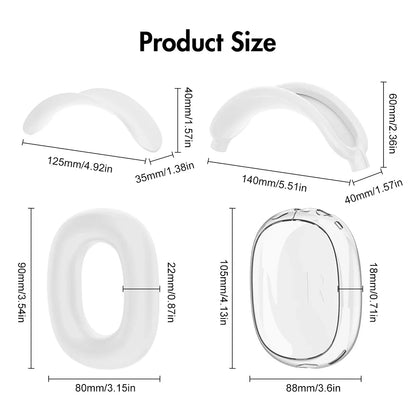 4-in-1 Clear Silicone & TPU Shockproof Protective Cover Set for AirPods Max – Ear Pads, Ear Cups, Headband, and Ear Cushion Protector