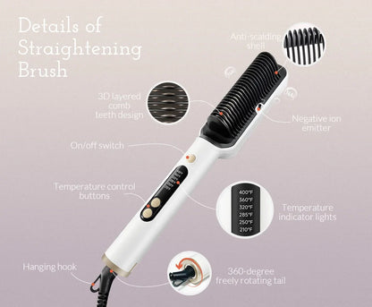 OUDIM Hair Straightener Brush – Ionic Flat Iron with 6 Temperature Settings, Anti-Scald Hair Styling Tool for Women