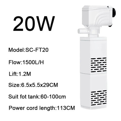 3 in 1 Aquarium Filter Pump – Silent Submersible Air Oxygen Aerator, Water Changer & Wave Maker, 220