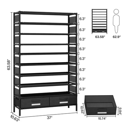 Tribesigns 10-Tier Shoe Rack Organizer – Vertical Shoe Shelf with 4 Drawer Bins, Holds 32 Pairs for Closet & Entryway