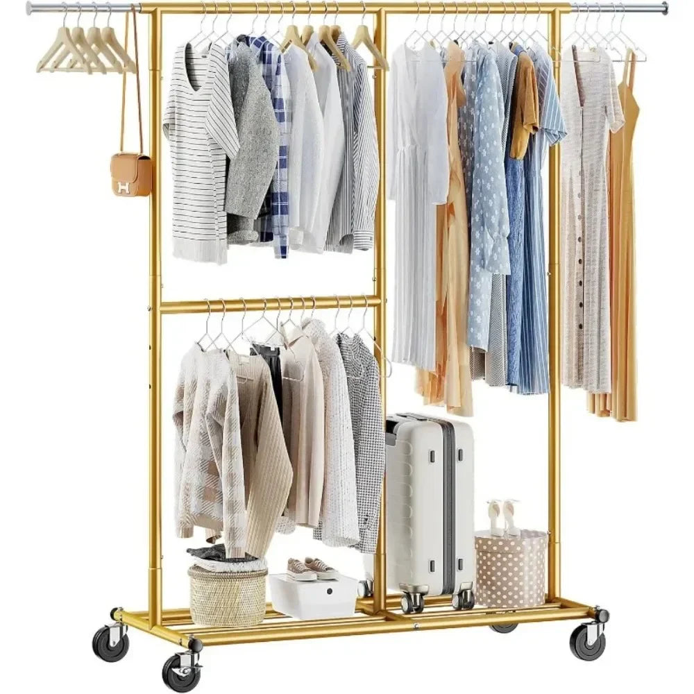 Heavy Duty Rolling Clothing Rack – Portable Clothes Hanger with Wheels for Walk-In Closets