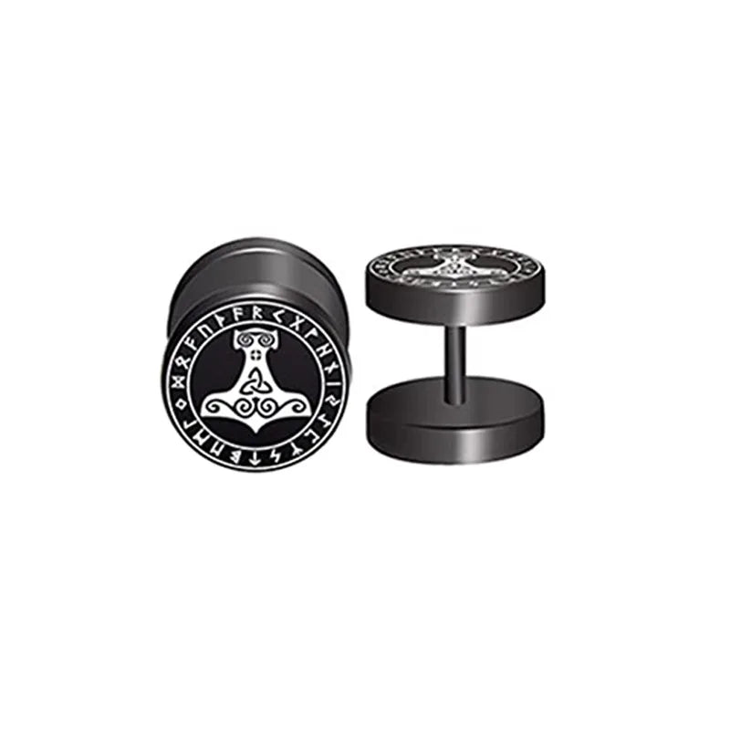 1 Pair 18G Viking Rune Round Stud Earrings — 316L Stainless Steel Cartilage, Tragus & Helix Piercing Jewelry for Men & Women