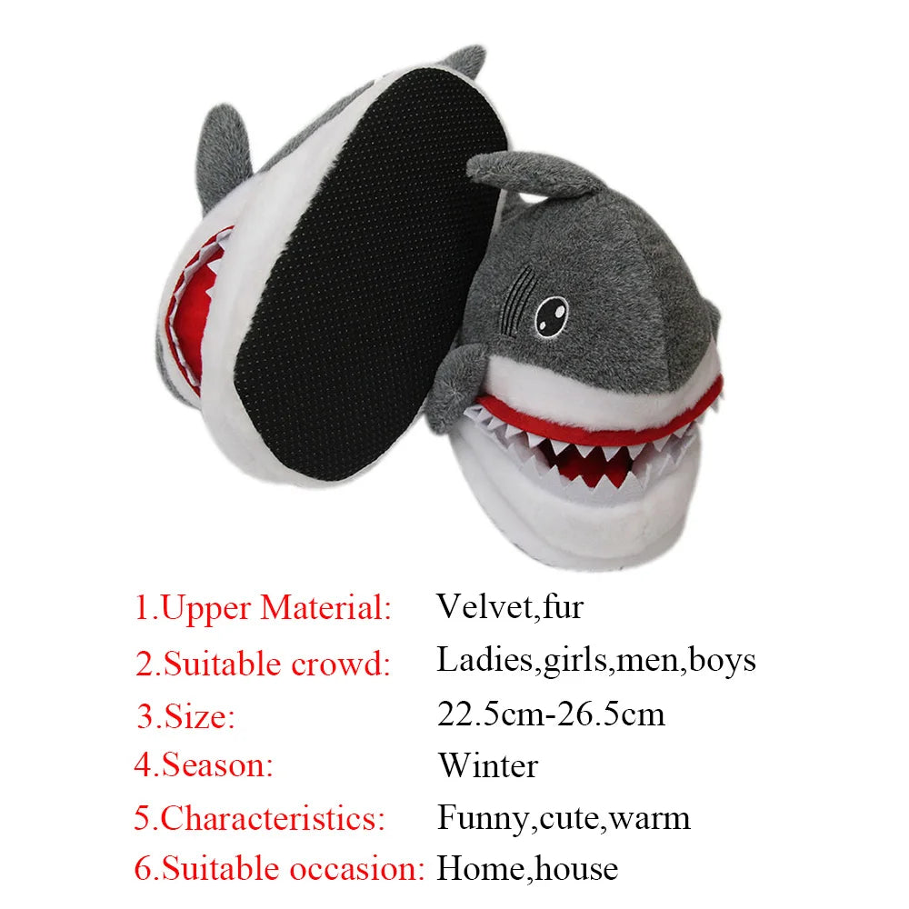 Feerldi Shark Winter Slippers — Cartoon Anime Slip-On Fish Slides for Girls, Boys & Women, Plush Open-Mouth Cotton Shoes