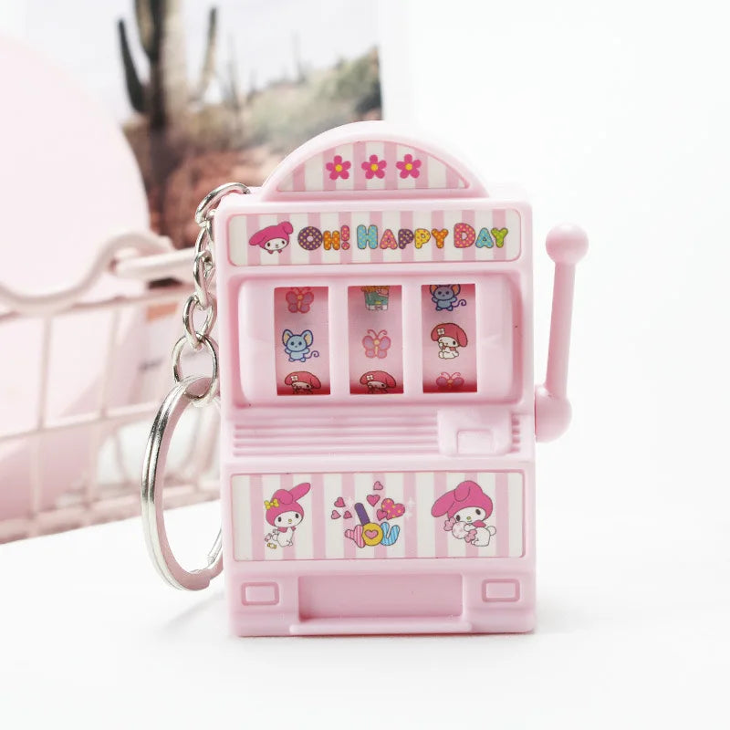 Mini Kawaii Slot Machine Keychain — Hello Kitty, Kuromi, My Melody & Cinnamon, Turnable Stress Relief Toy, Child Gift