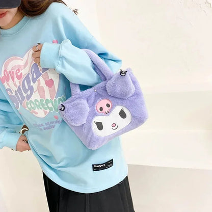 Kawaii Sanrio Kuromi Plush Backpack – Lolita Style Stuffed Animal Doll, My Melody Tote Bag for Women & Girls, Christmas Gift