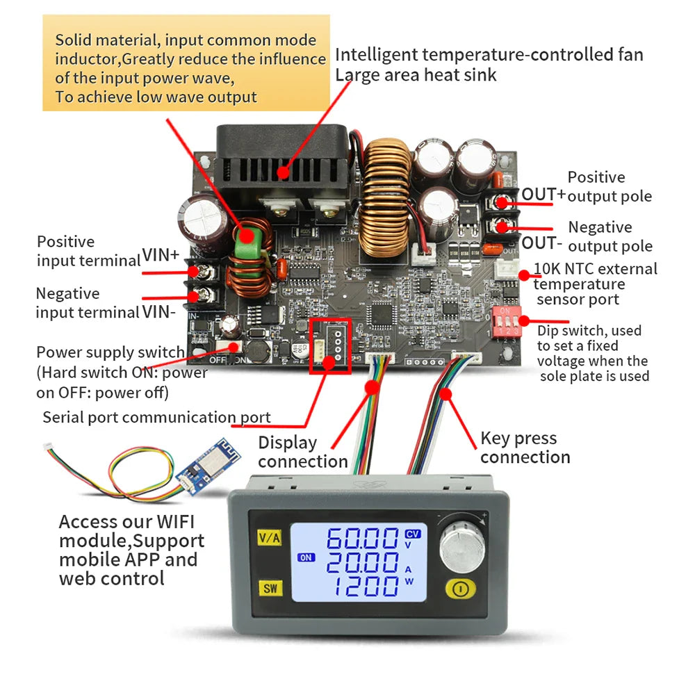 DC 6-70V XY6020L Buck Converter Module – Digital Step-Down Power Supply with Constant Voltage & Current Control